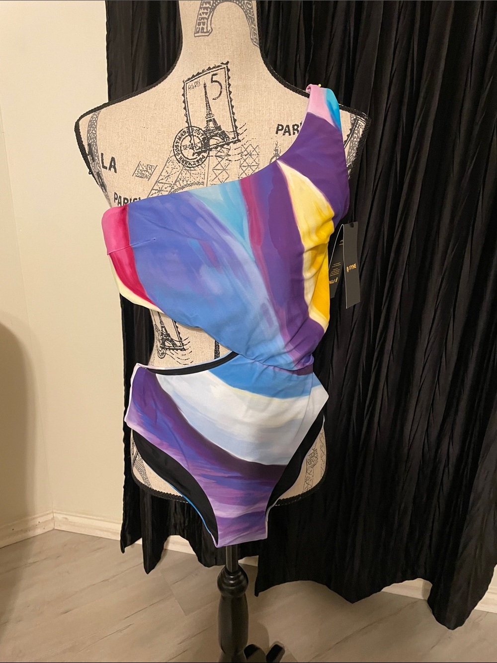 Asymmetric Multicolor Cutout One-Piece Swimsuit